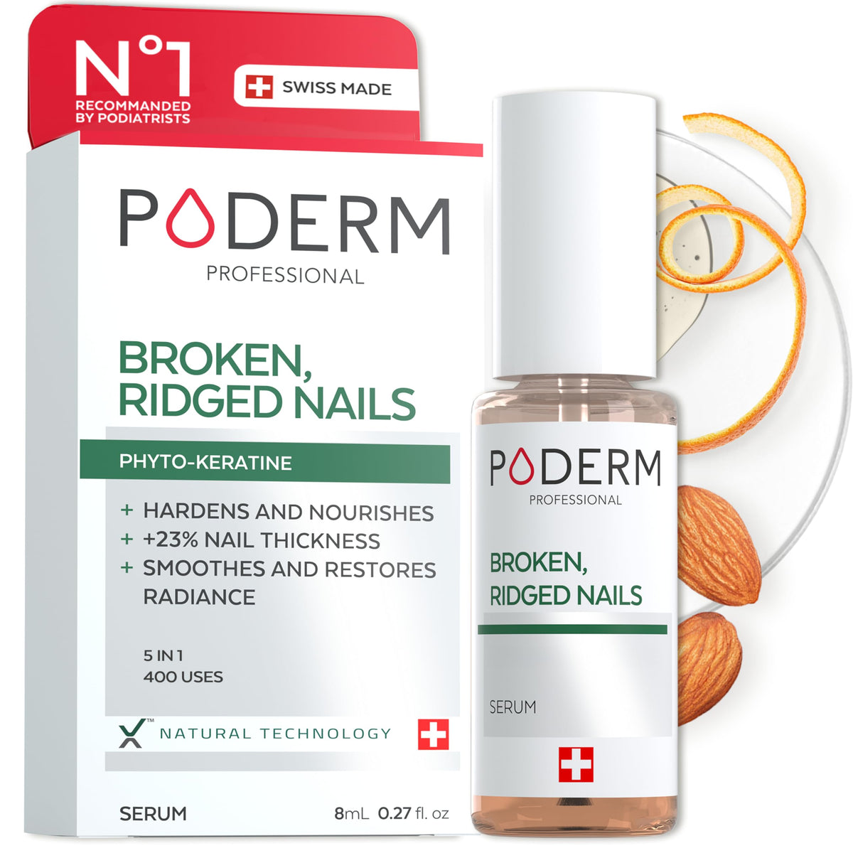 PODERM huile-serum ongles – bouteille visible, soin nourrissant quotidien pour ongles.