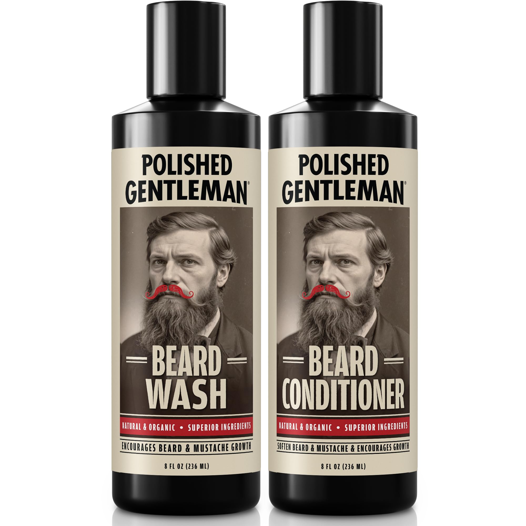Polished Gentleman Beard Wash: bouteille nettoyante pour barbe, douceur et propreté.