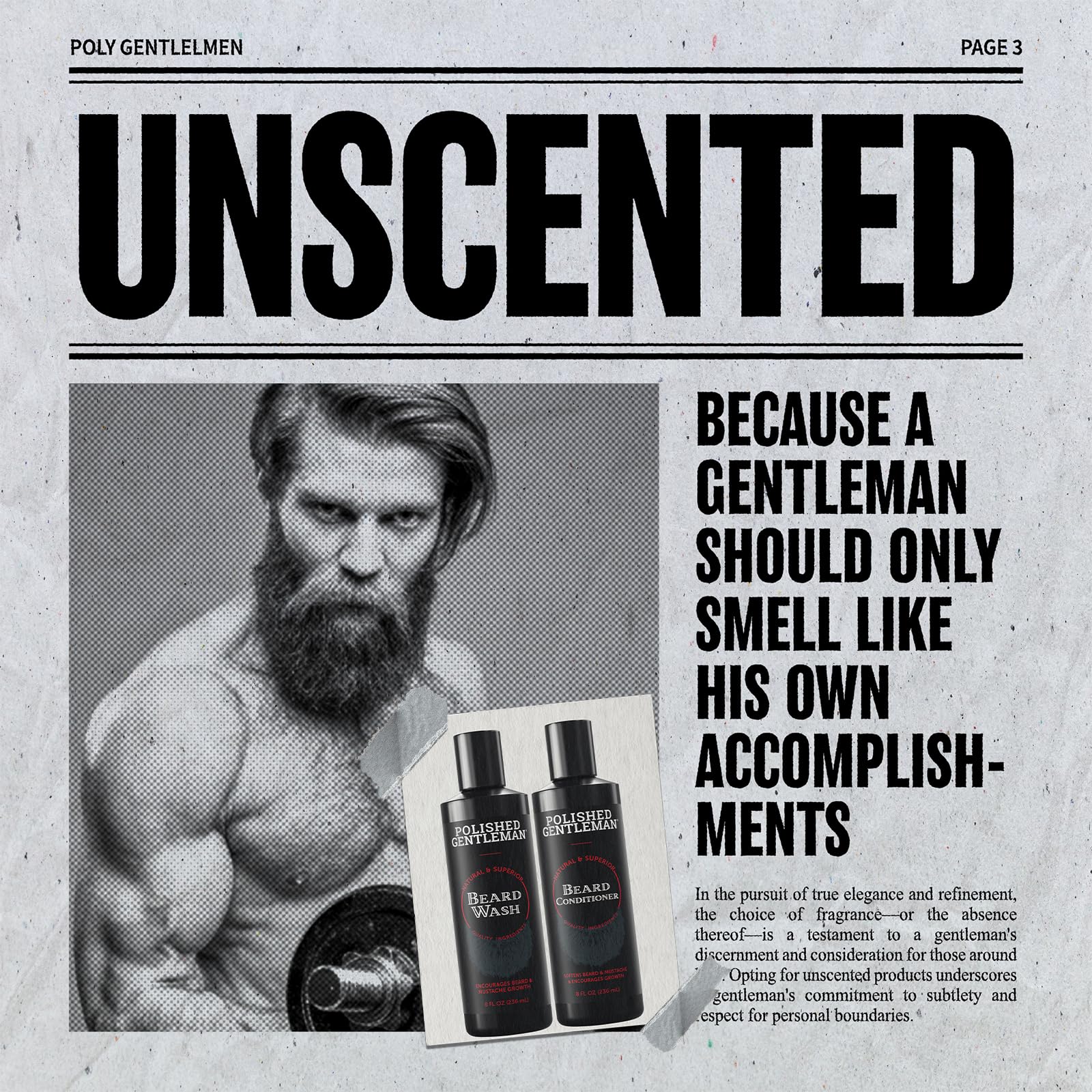 Shampoing barbe sans parfum Polished Gentleman : flacon doux et neutre pour barbe fraîche.