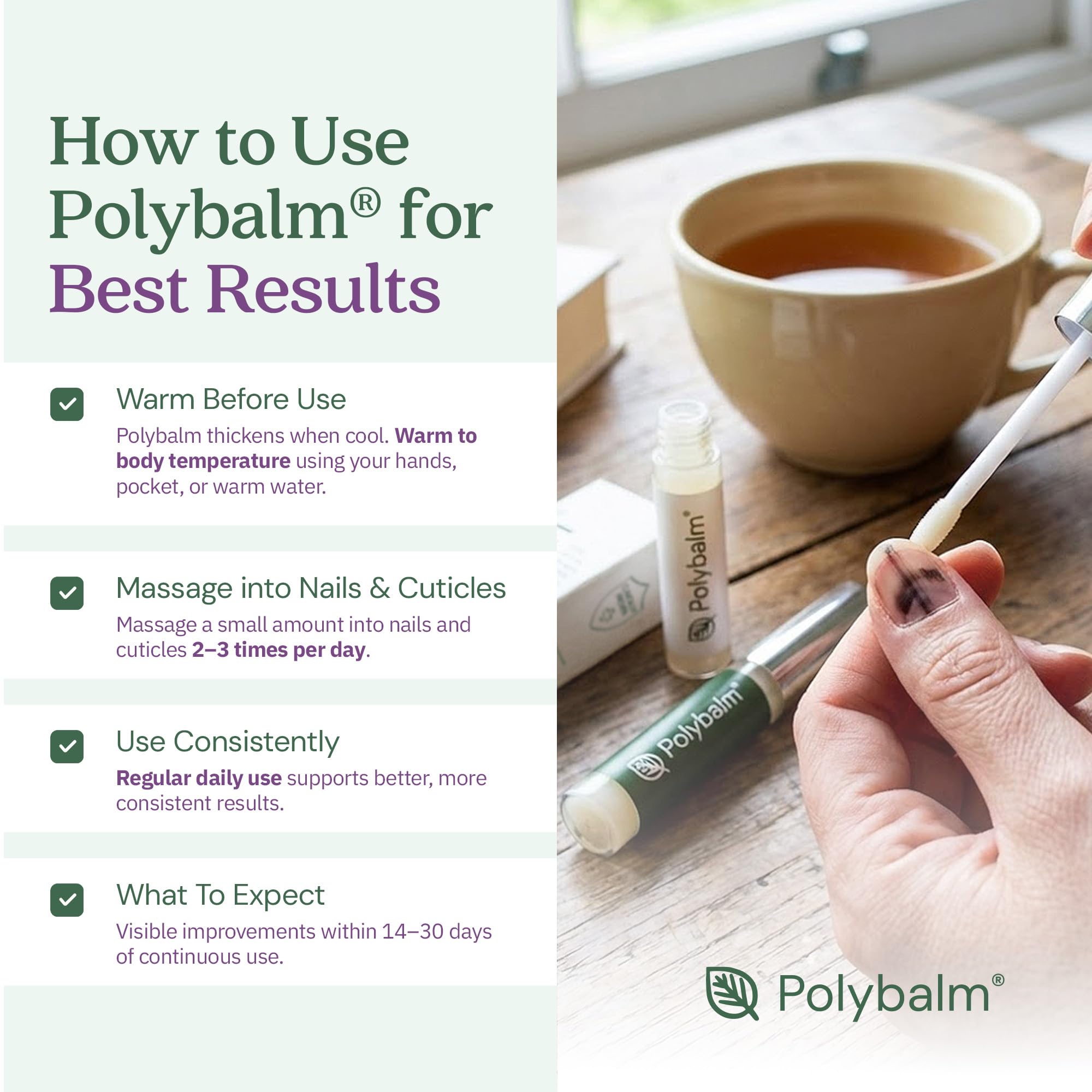 Routine recommandée : avant, pendant et après traitements avec Polybalm.