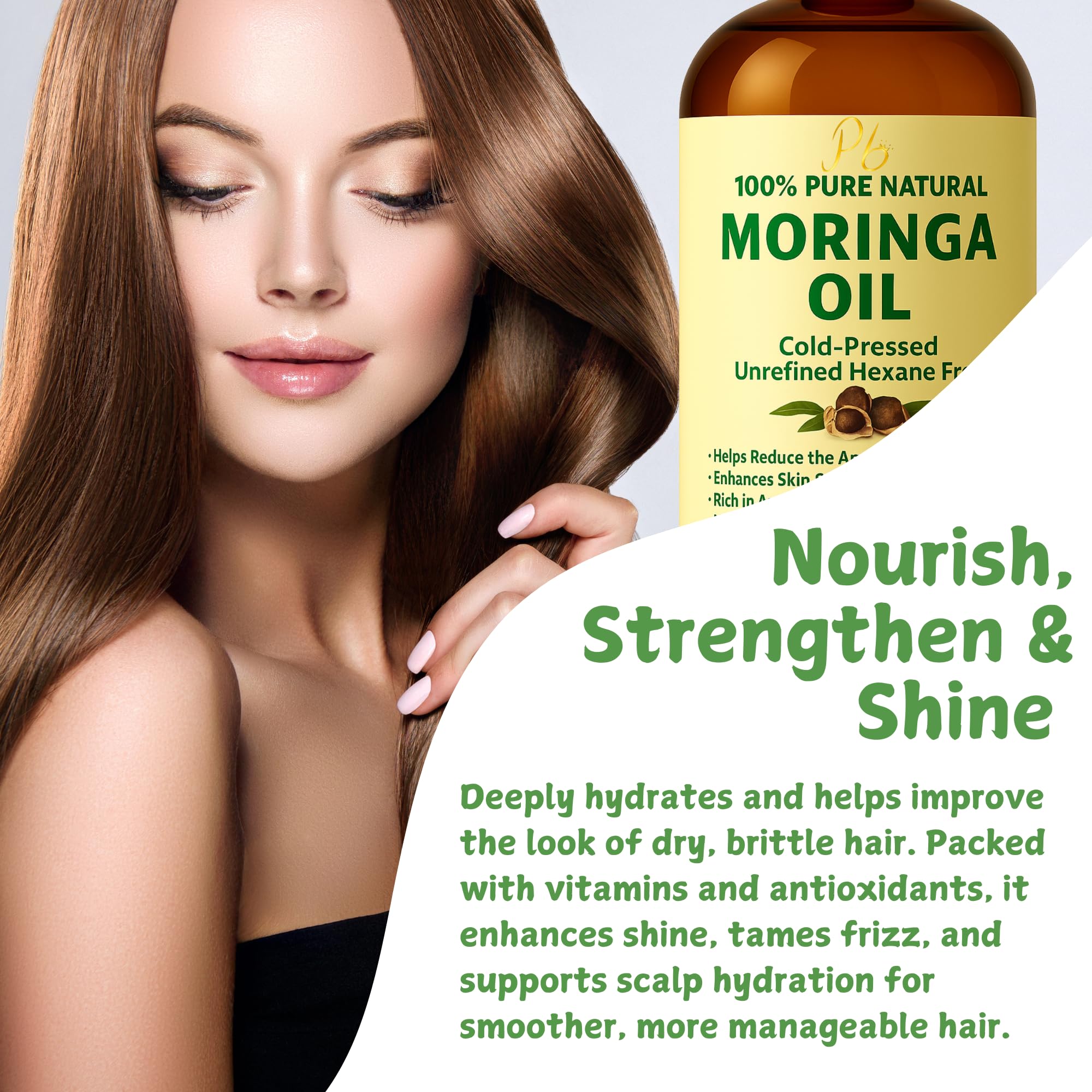 Pomberries Huile Moringa pour cuir chevelu, massage relaxant et revitalisant.