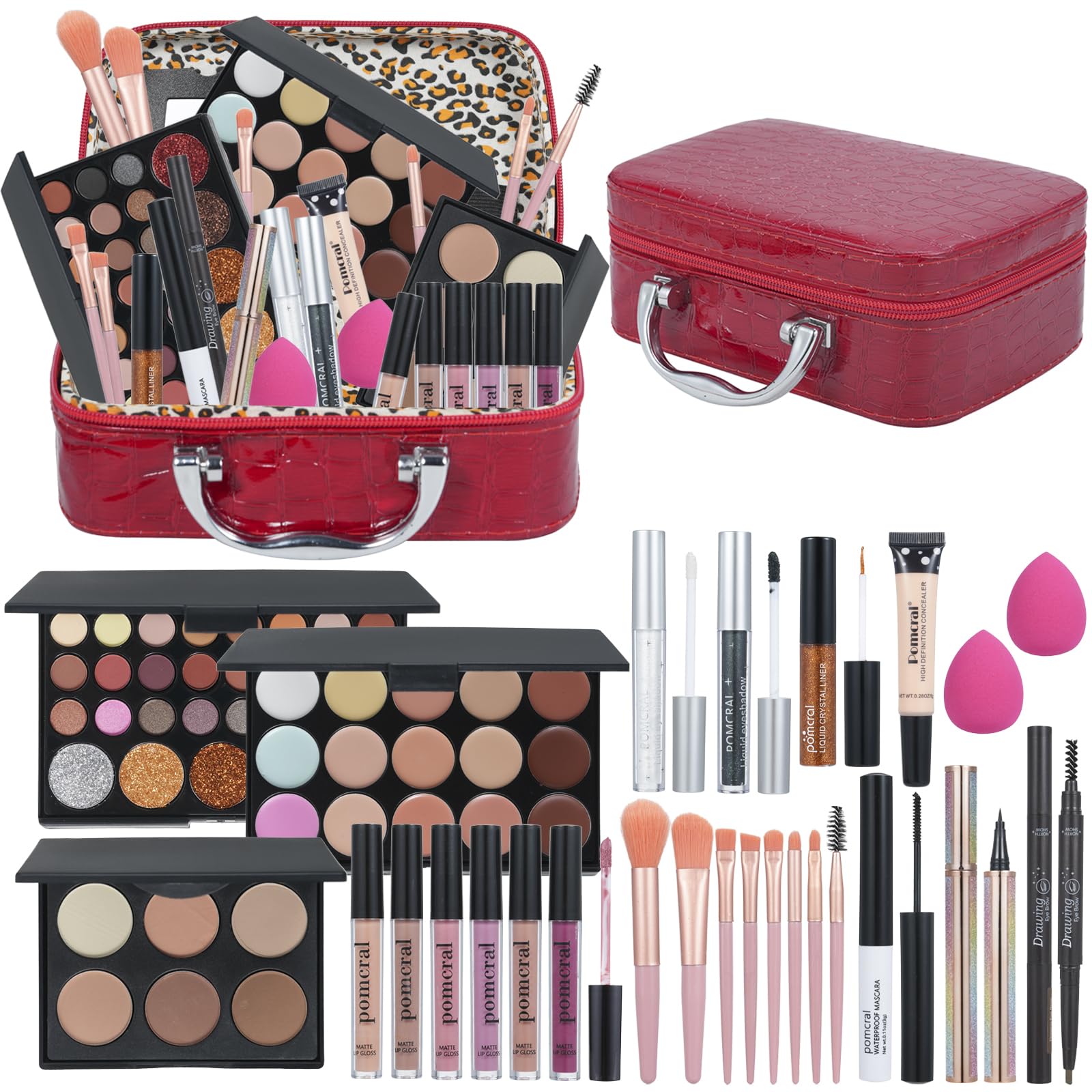 Pomcral kit maquillage complet rouge pour femme, prêt à l’emploi.
