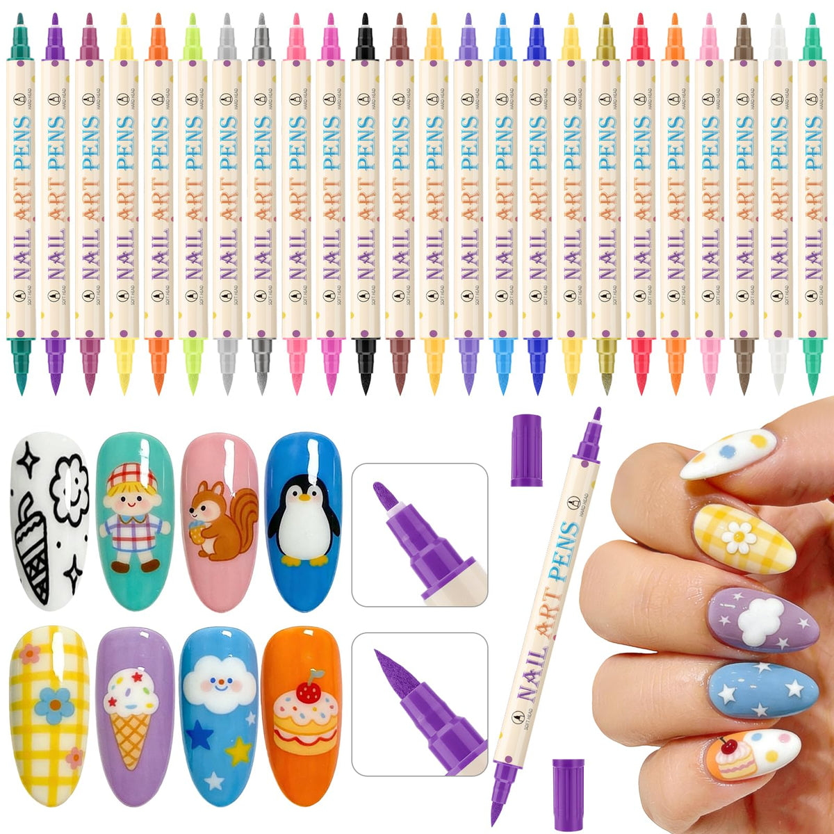 Ponhey ensemble stylo-ongles 24 couleurs pour des créations variées à la maison.