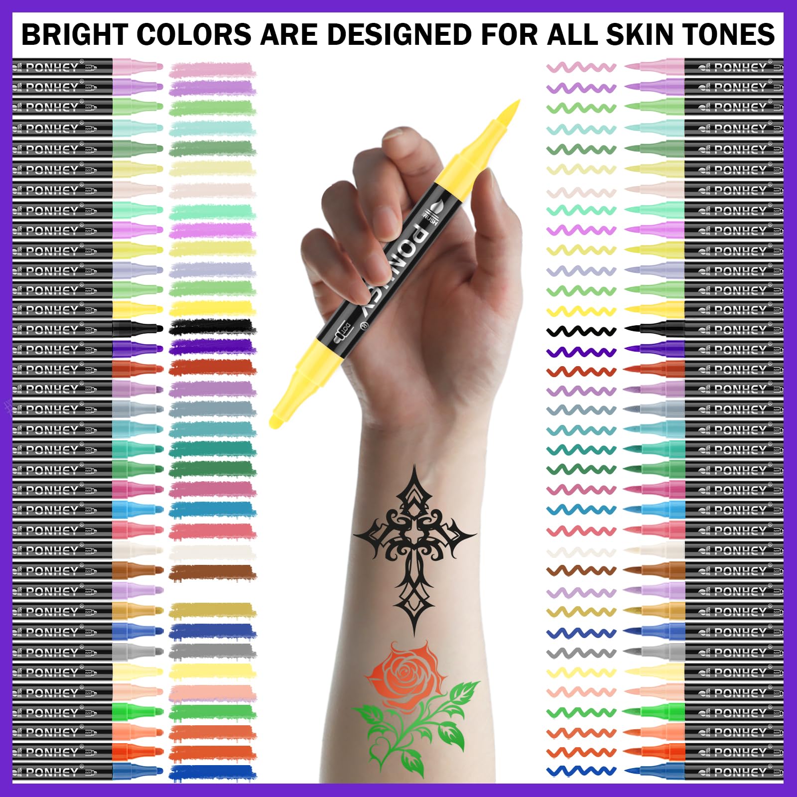 Ponhey marqueurs couleurs vives — inspiration créative pour tout type de peau.