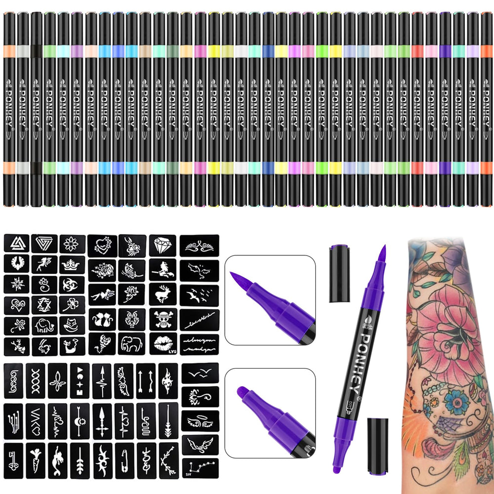 Ponhey marqueurs tatouage pour le corps — ensemble coloré et polyvalent pour des designs uniques.