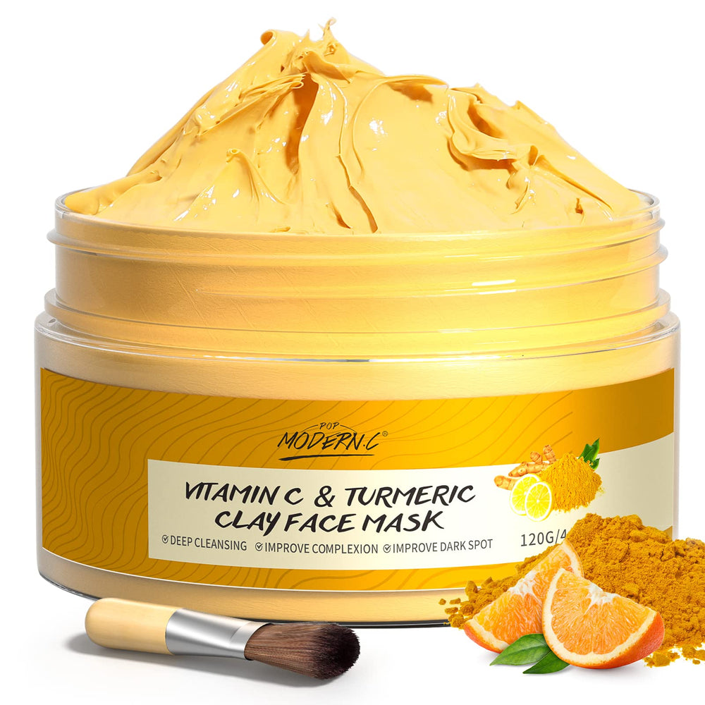 POP MODERN.C masque argile curcuma vitamine C – emballage et soin quotidien.