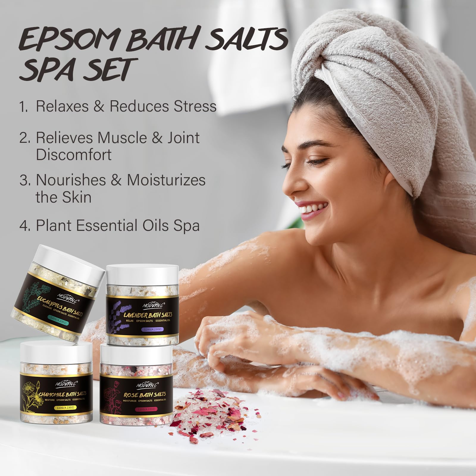 POP MODERN.C coffret Sels d'Epsom au eucalyptus pour purifcation et fraîcheur
