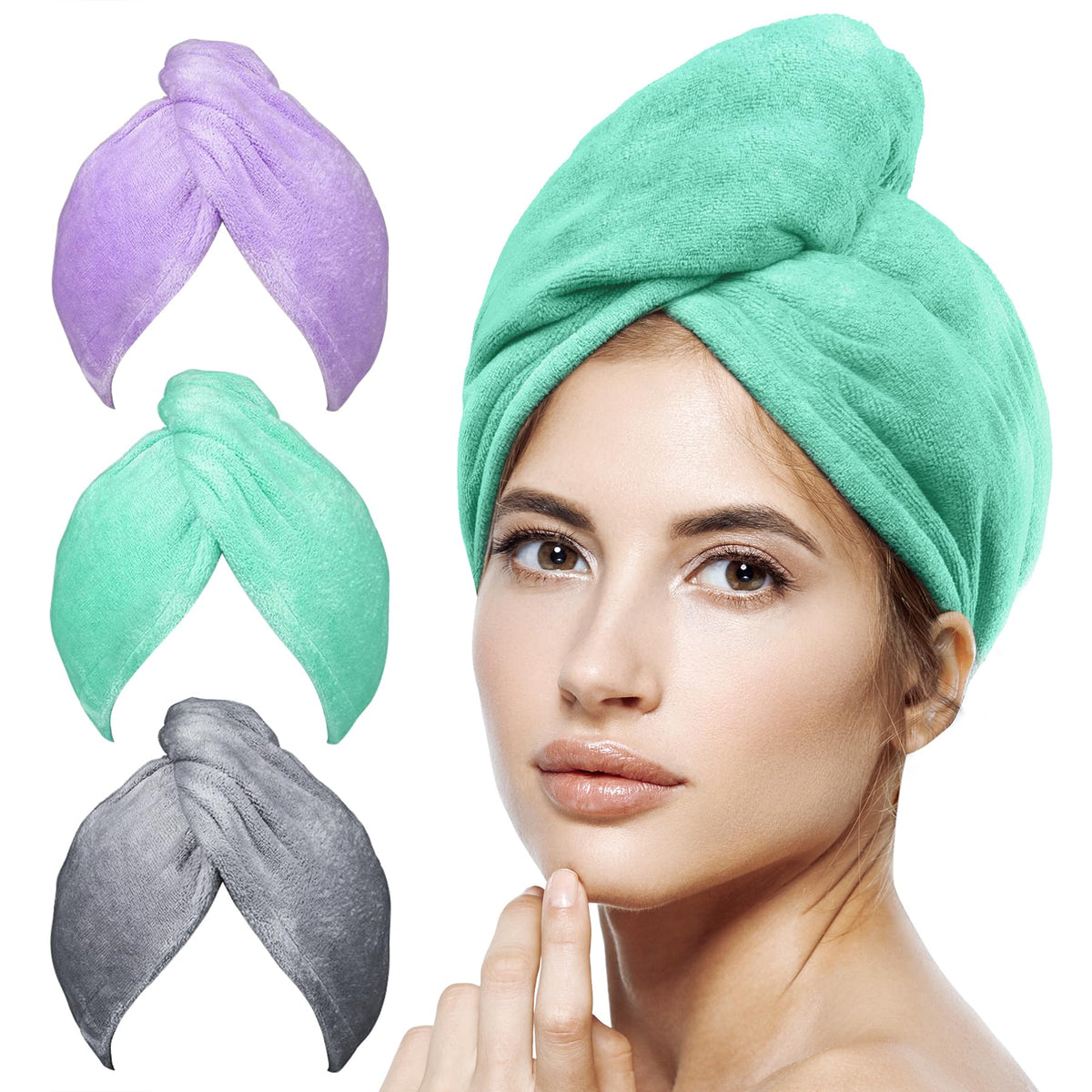 POPCHOSE serviette-cheveux microfibre rose, séchage rapide sans frottement.