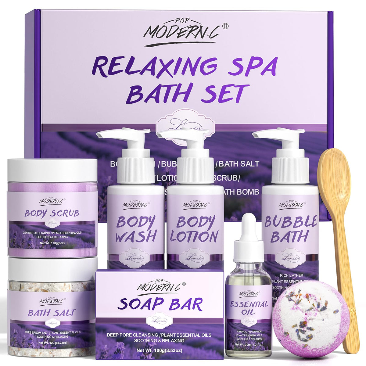 POP MODERN.C ensemble-bain-lavande-8pieces pour spa à domicile
