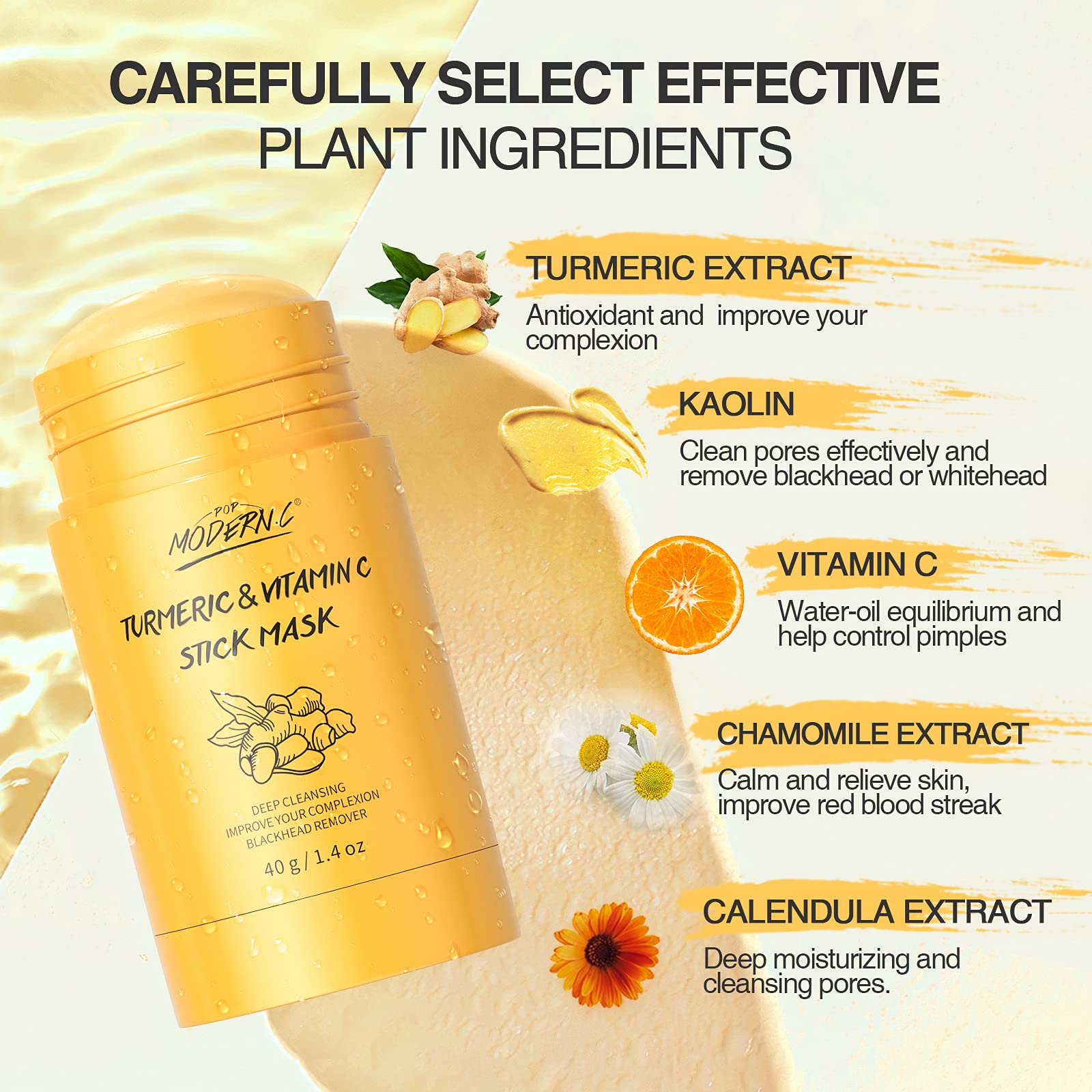 Purification en profondeur des pores grâce à l’argile et au curcuma.