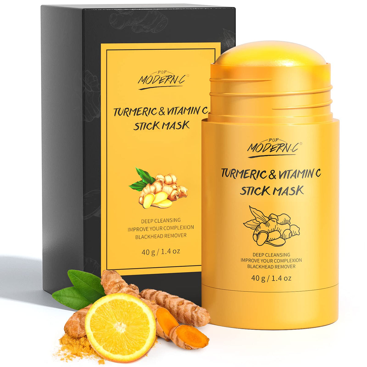 POP MODERN.C masque-baton curcuma purifie les pores et illumine le teint.