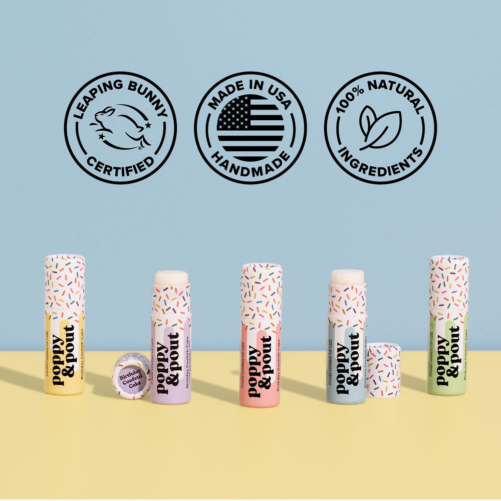 Baume lèvres Poppy & Pout, ingrédients naturels pour soin doux.