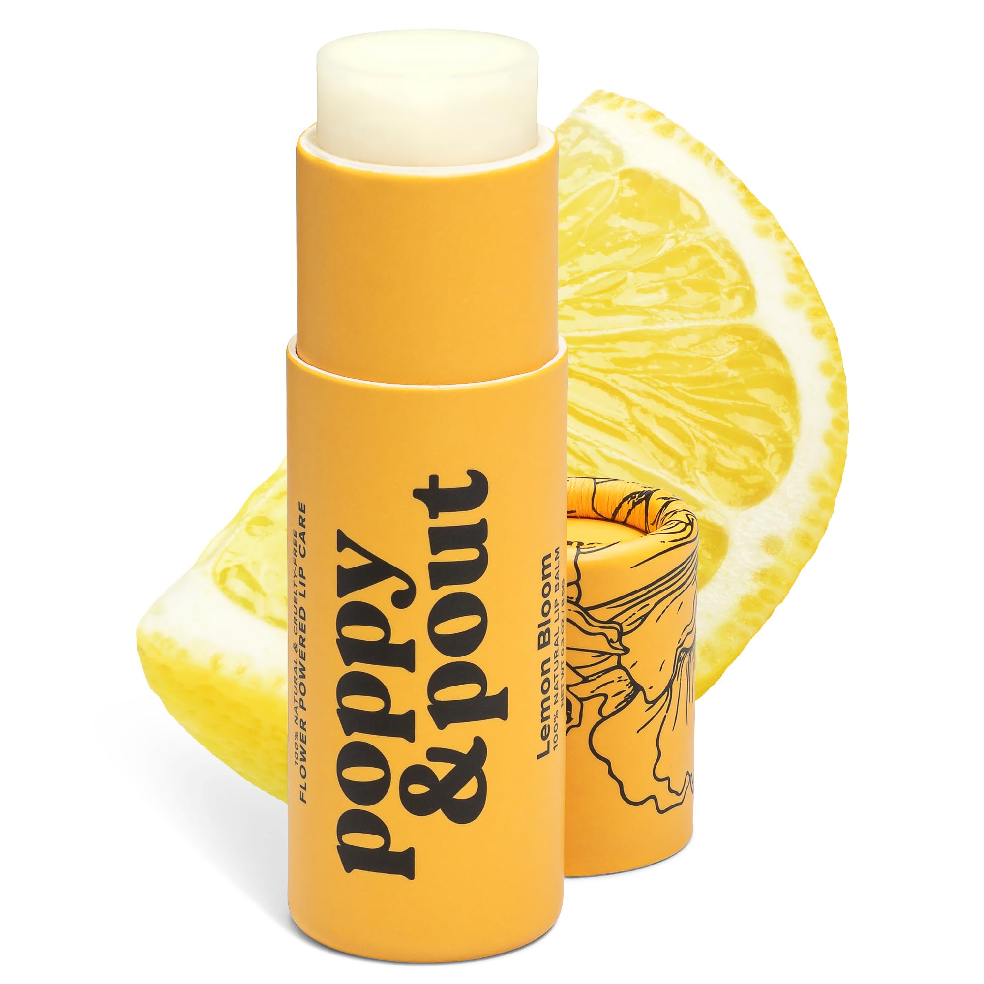 Poppy & Pout Lemon Bloom dans un emballage carton, hydratation naturelle.