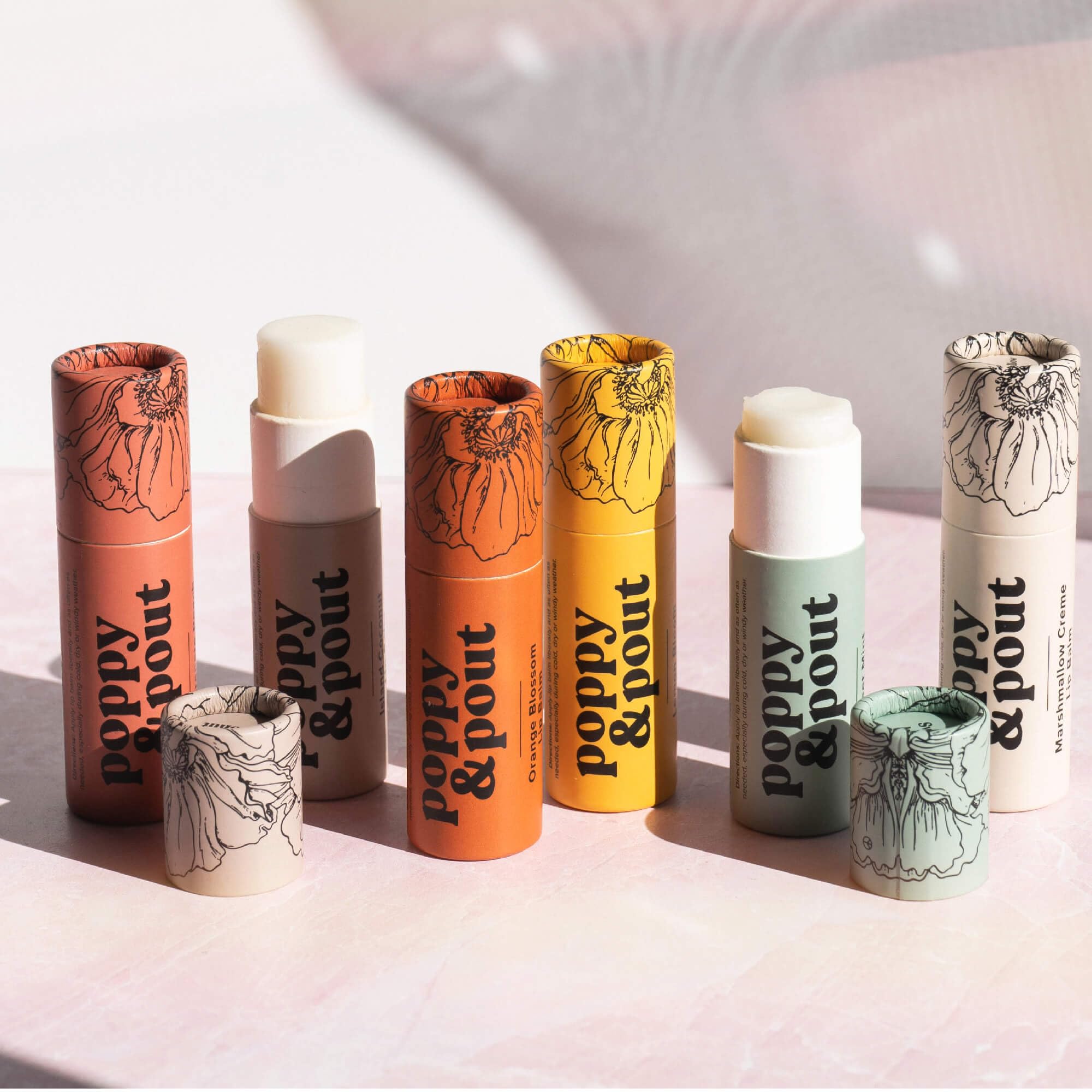 Emballage éco-respectueux du baume Orange Bloom et recyclabilité.