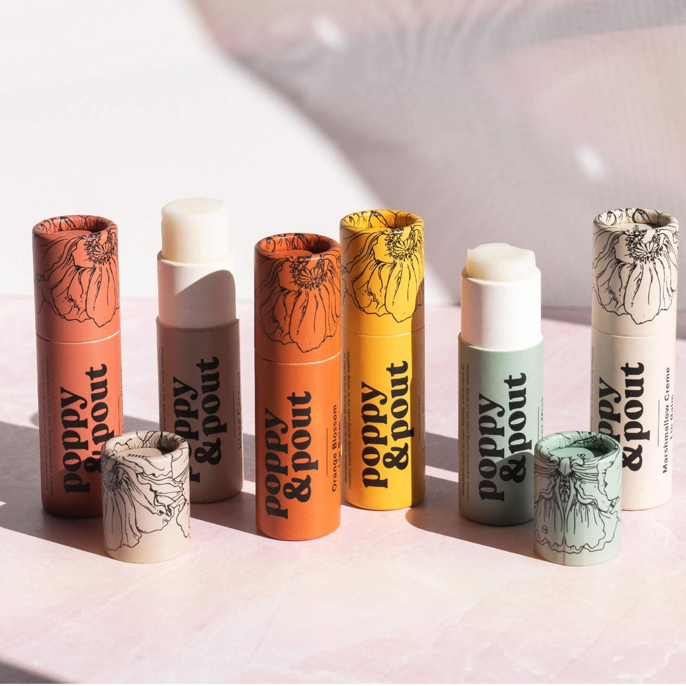 Emballage éco-respectueux du baume Orange Bloom et recyclabilité.