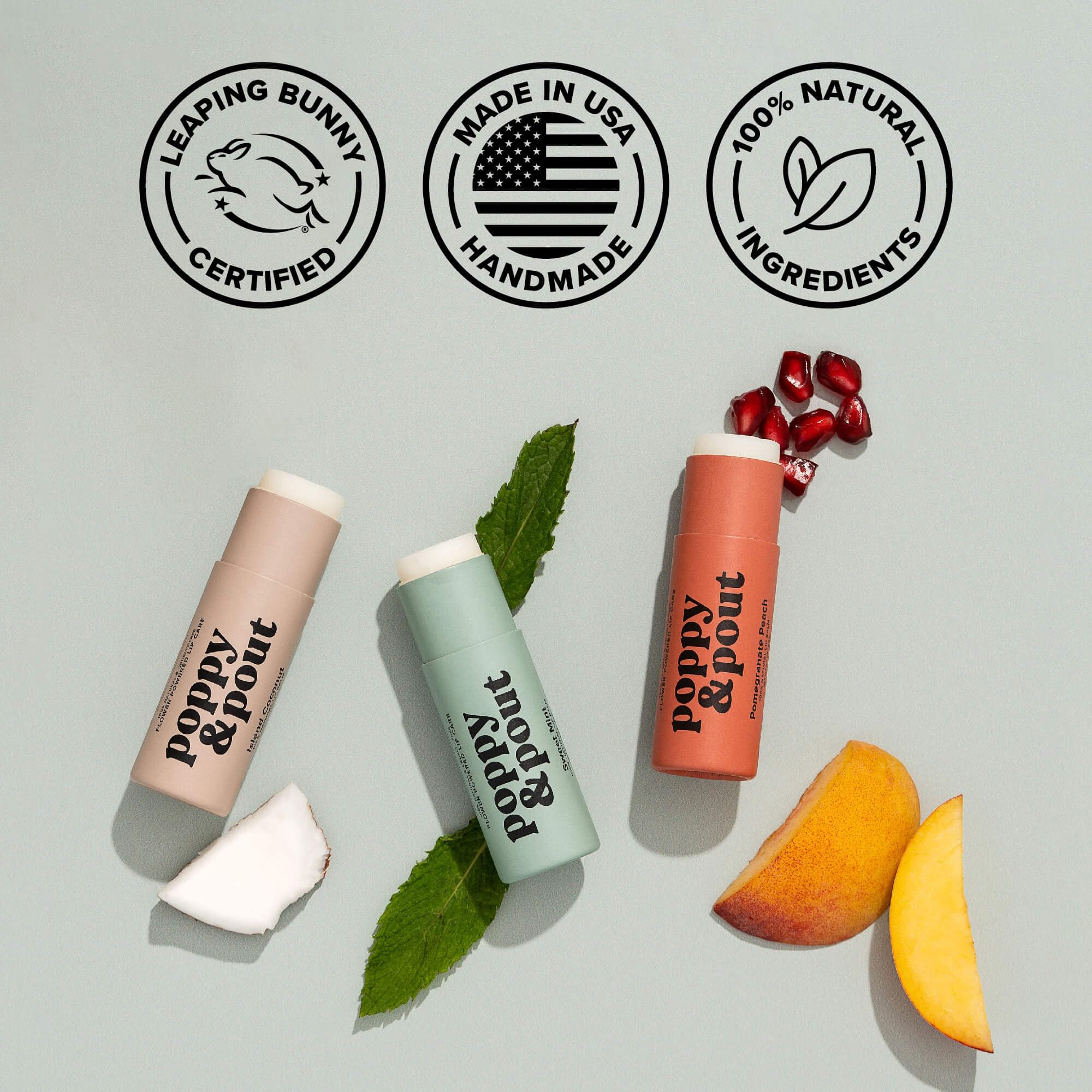 Produit non testé sur les animaux: Poppy & Pout Menthe Douce.
