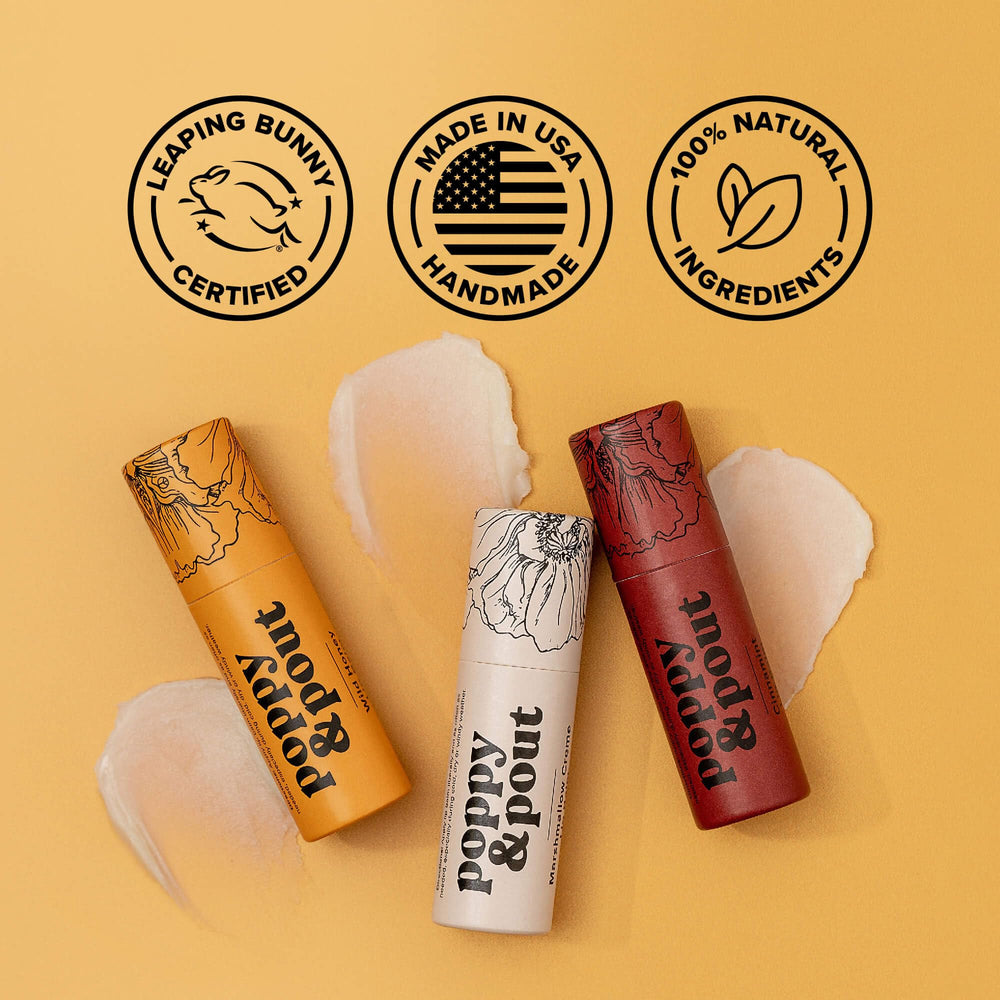 Emballage recyclable en carton pour le baume Poppy & Pout.