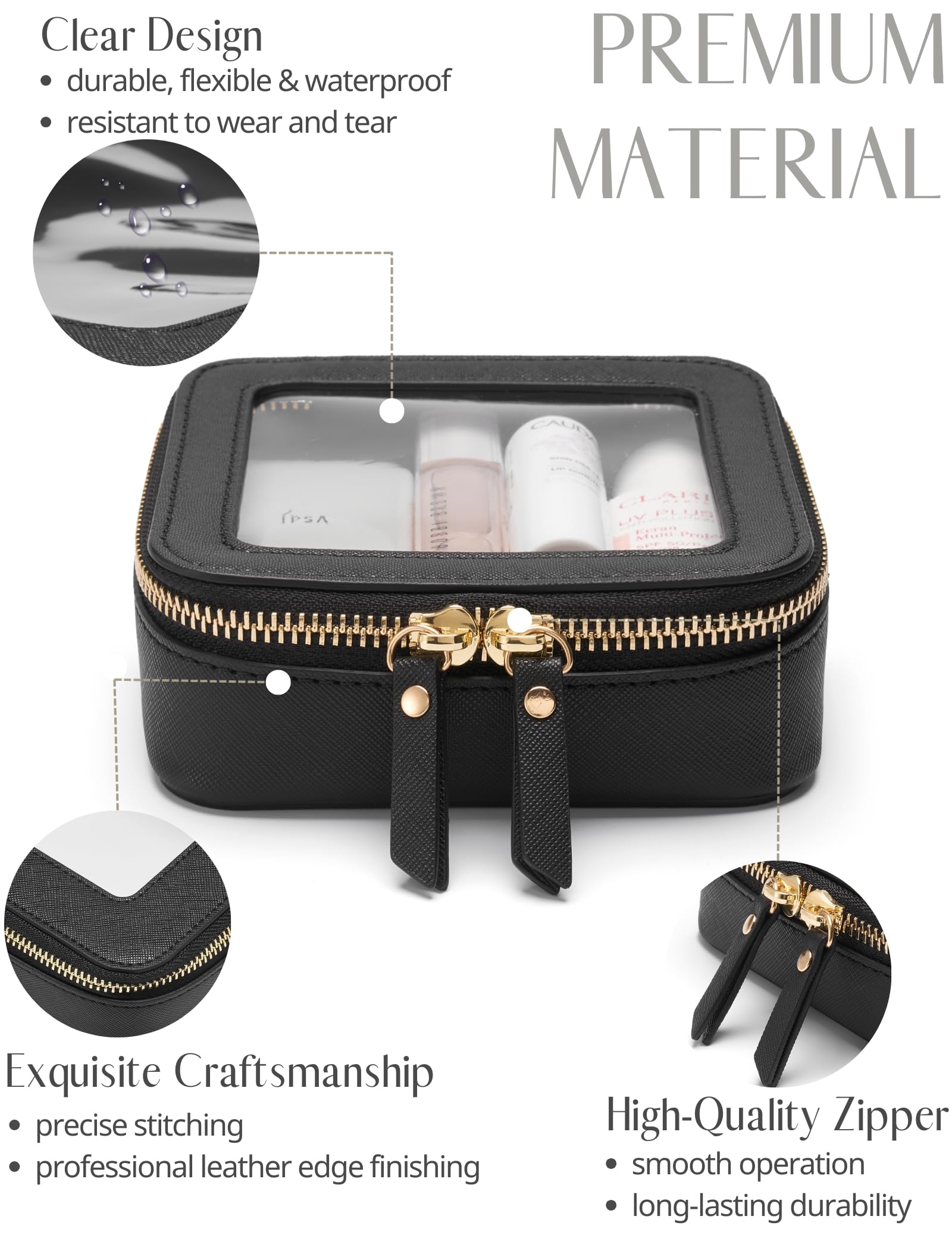 Pochette Popvibe saffiano noire, durabilité et style pour vos objets quotidiens.