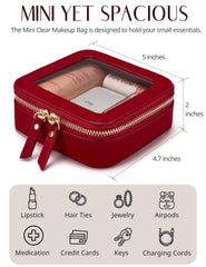 Popvibe sac maquillage transparent mini, accents dorés élégants.