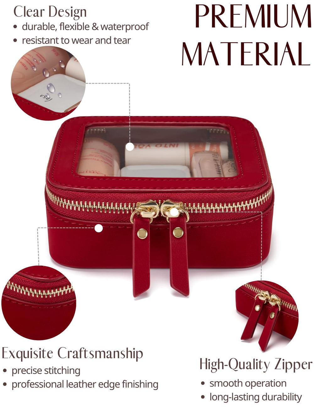 Popvibe sac maquillage transparent mini, matériau durable et facile à nettoyer.