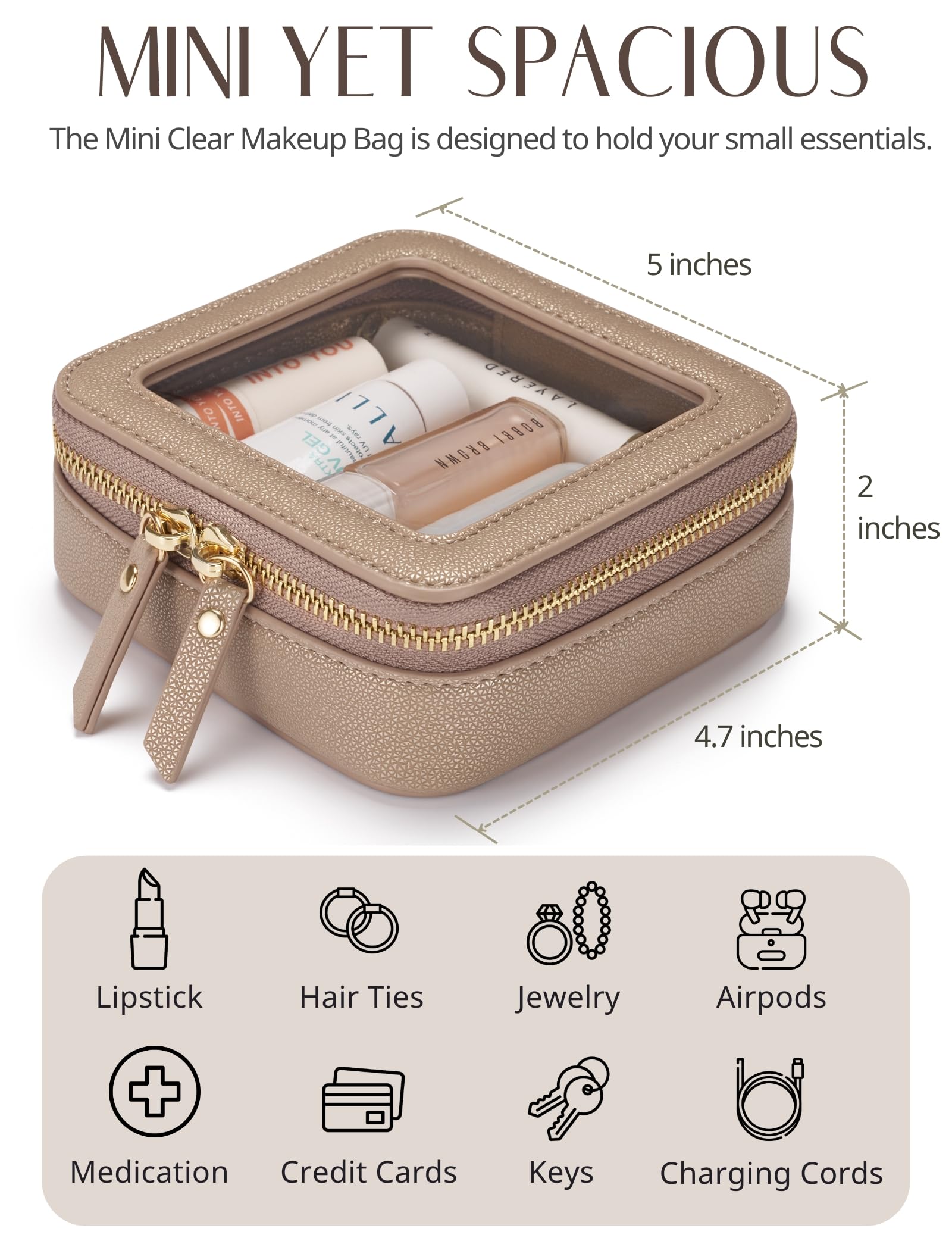 Popvibe Trousse compacte transparente résistante à l'eau, nettoyage facile.