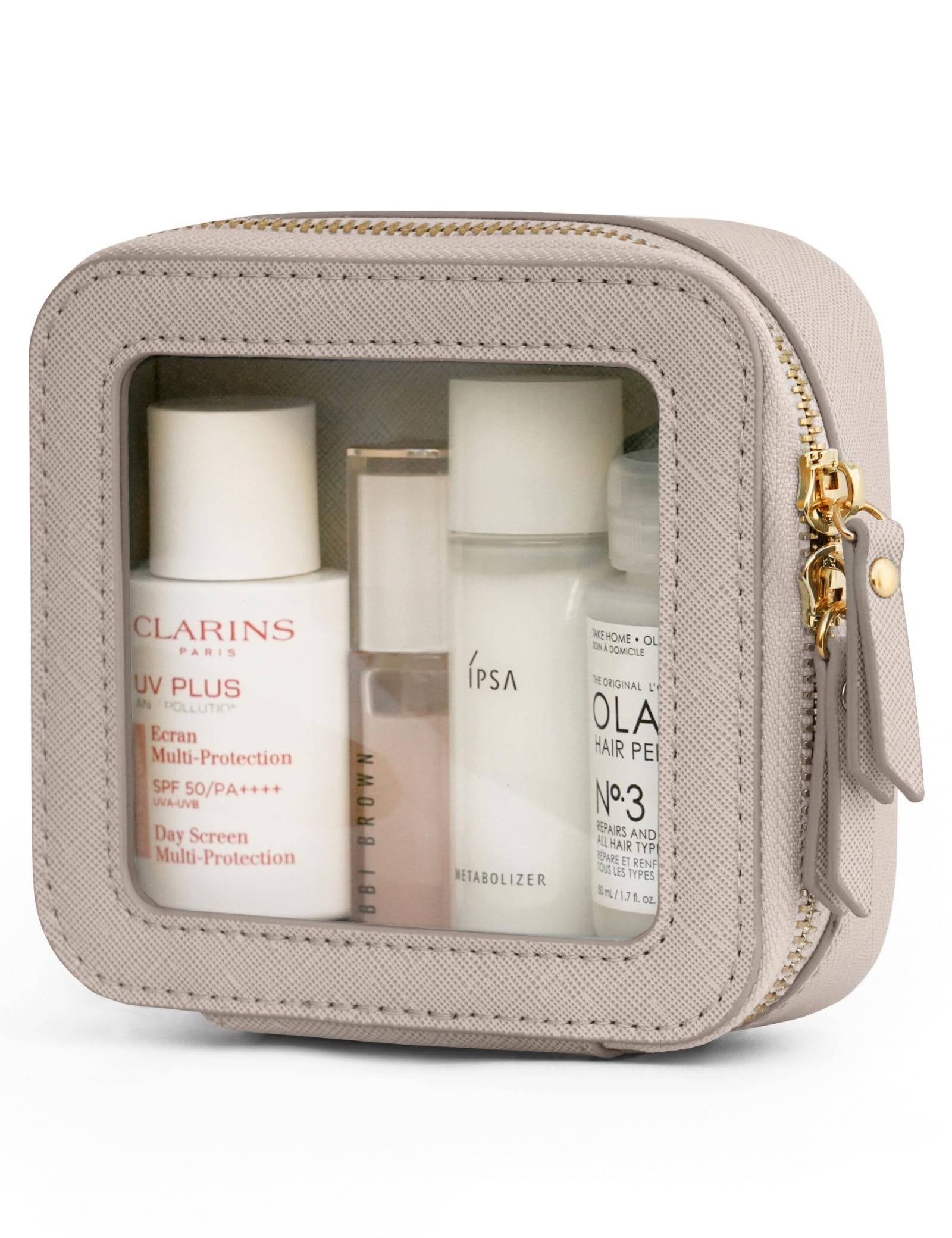 Trousse Popvibe transparente ouverte, visibilité immédiate des essentiels.
