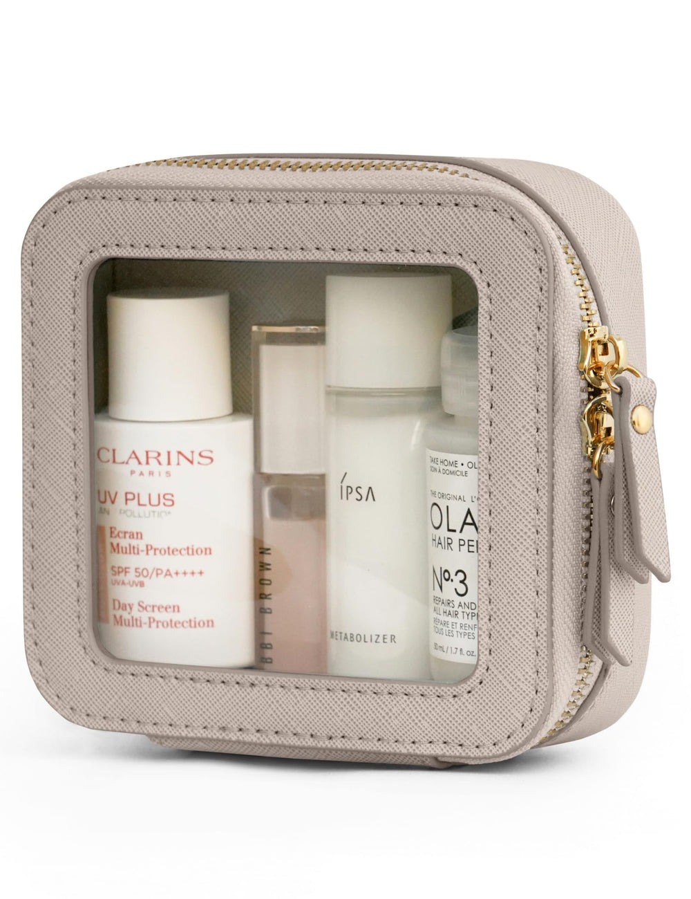 Trousse Popvibe transparente ouverte, visibilité immédiate des essentiels.