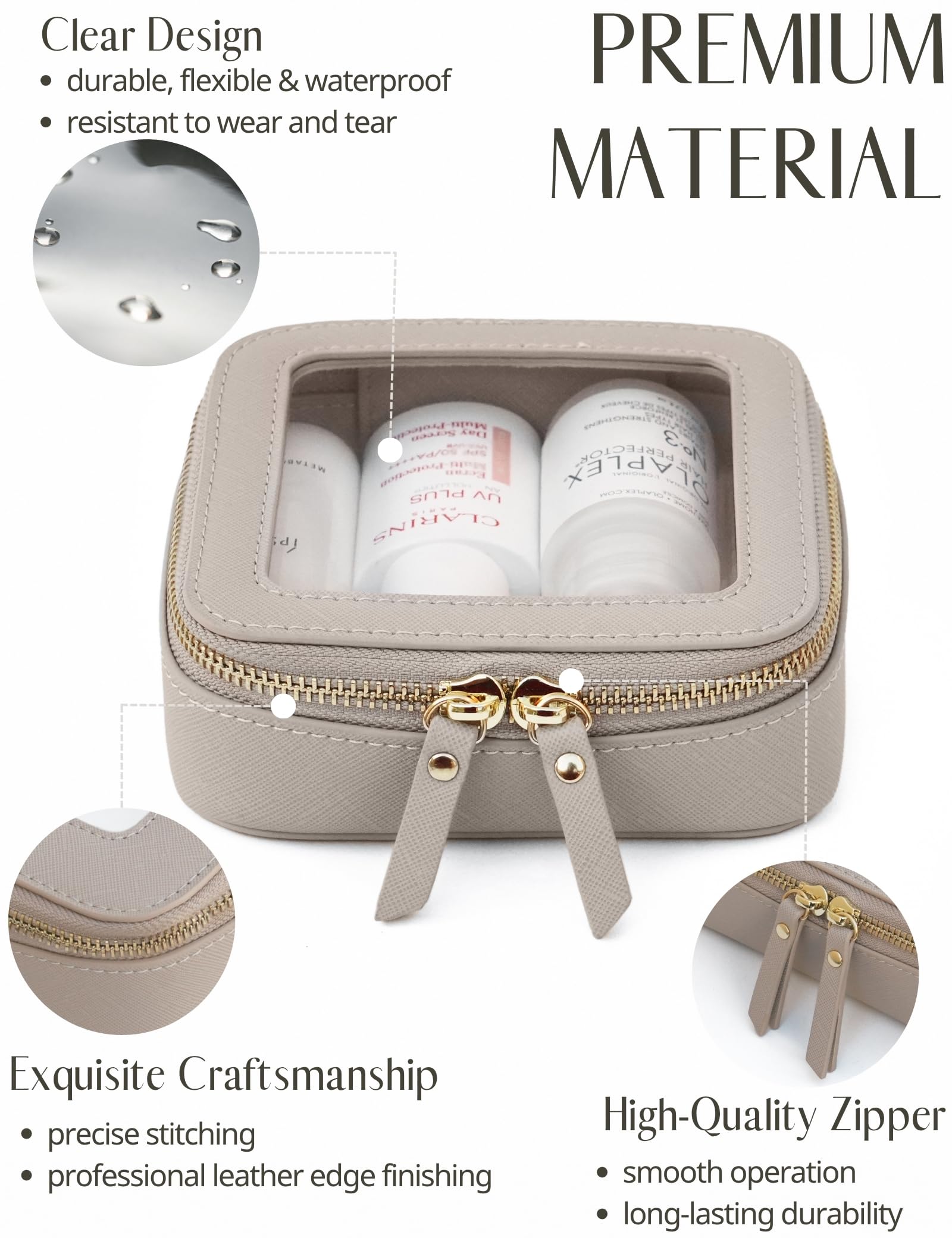 Trousse Popvibe transparente avec fermeture zippée pour un accès rapide.