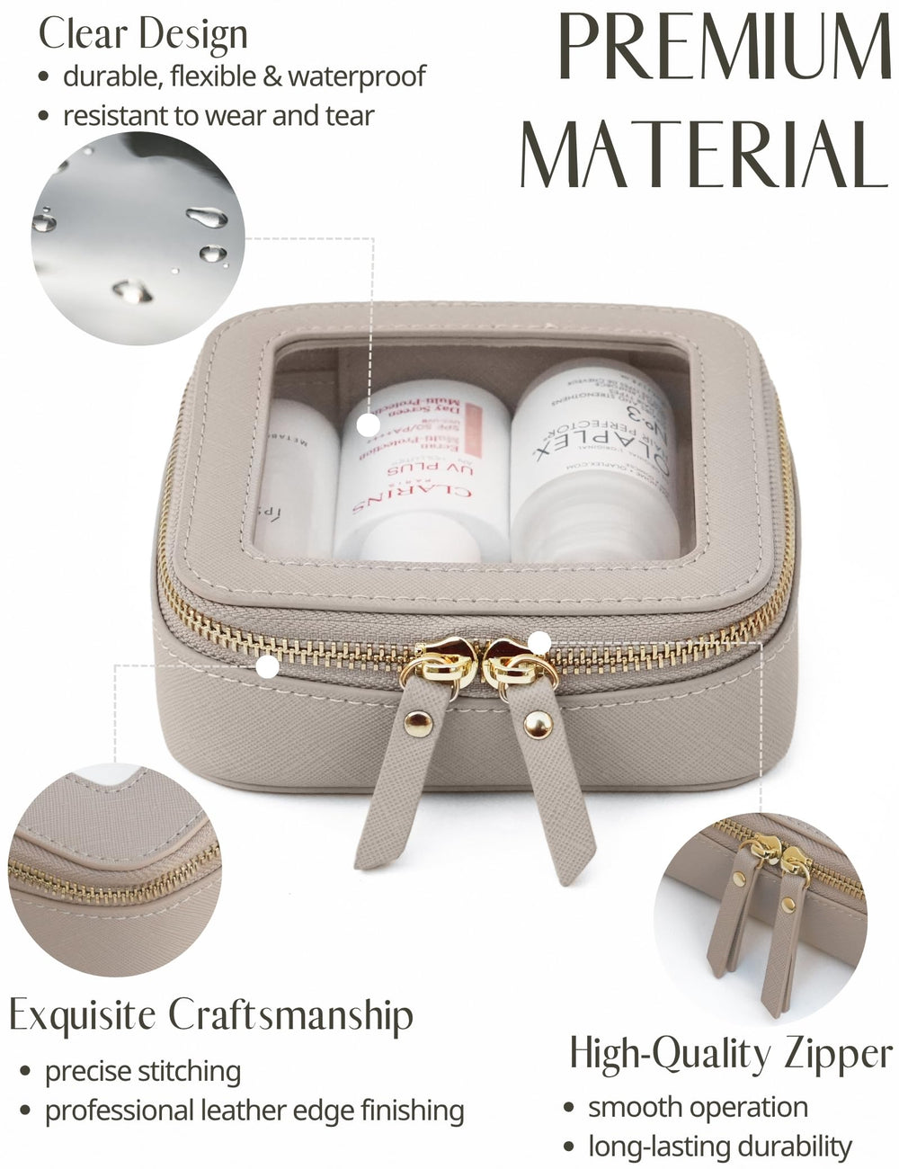 Trousse Popvibe transparente avec fermeture zippée pour un accès rapide.