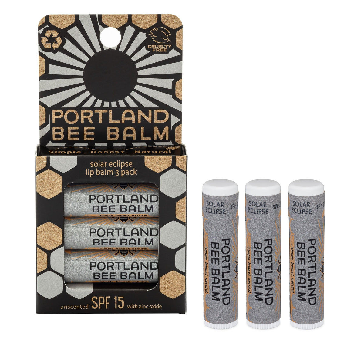 Portland Bee Balm baume lèvres eclipse solaire, protection SPF 15.