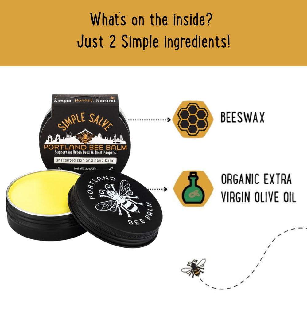 Ingrédients naturels du Portland Bee Balm Simple Salve: cire d’abeille et huile d’olive bio