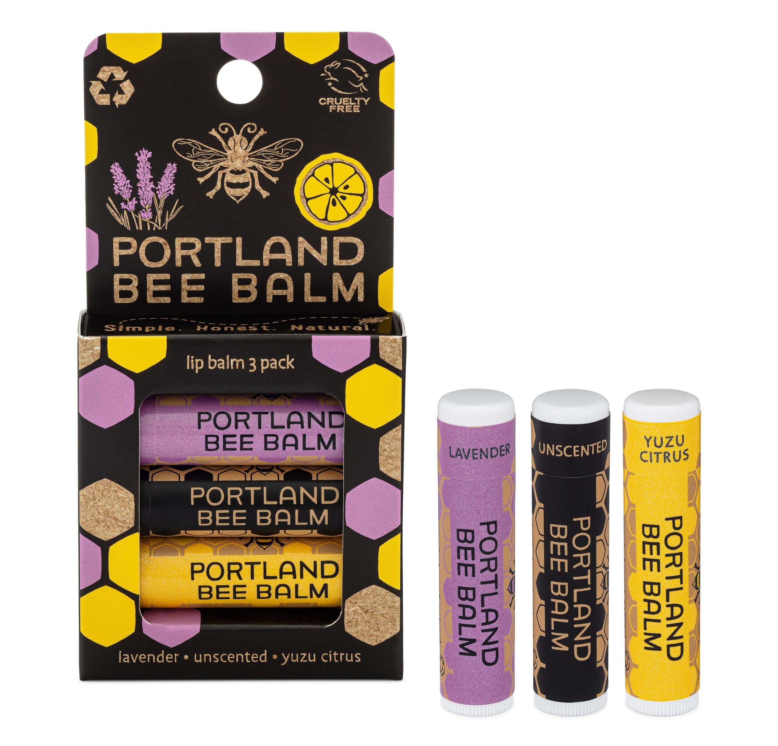 Baume Portland Bee Balm stick sans parfum pour lèvres sensibles.