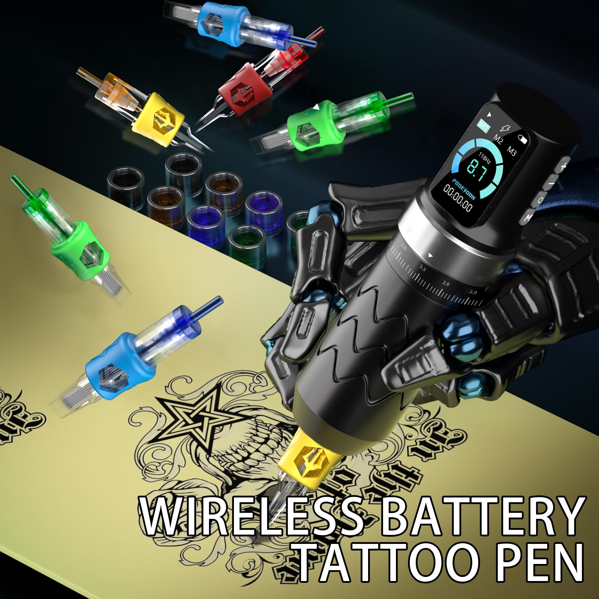 POSEIDON Tattoo Gun Kit sans fil offrant une grande liberté de mouvement.