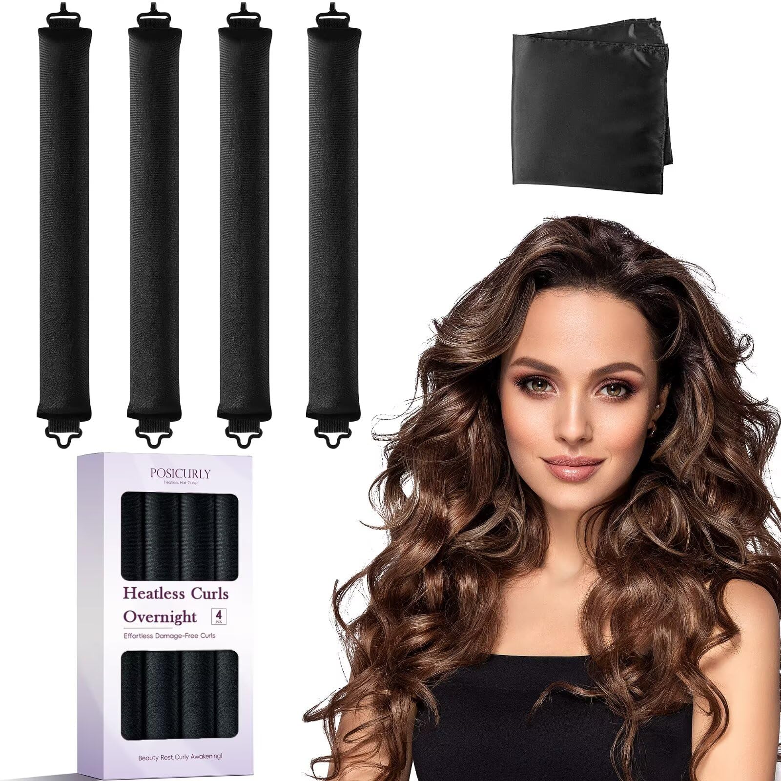 Posicurly rouleaux sans chaleur ensemble de 4 pour boucles nocturnes tendance