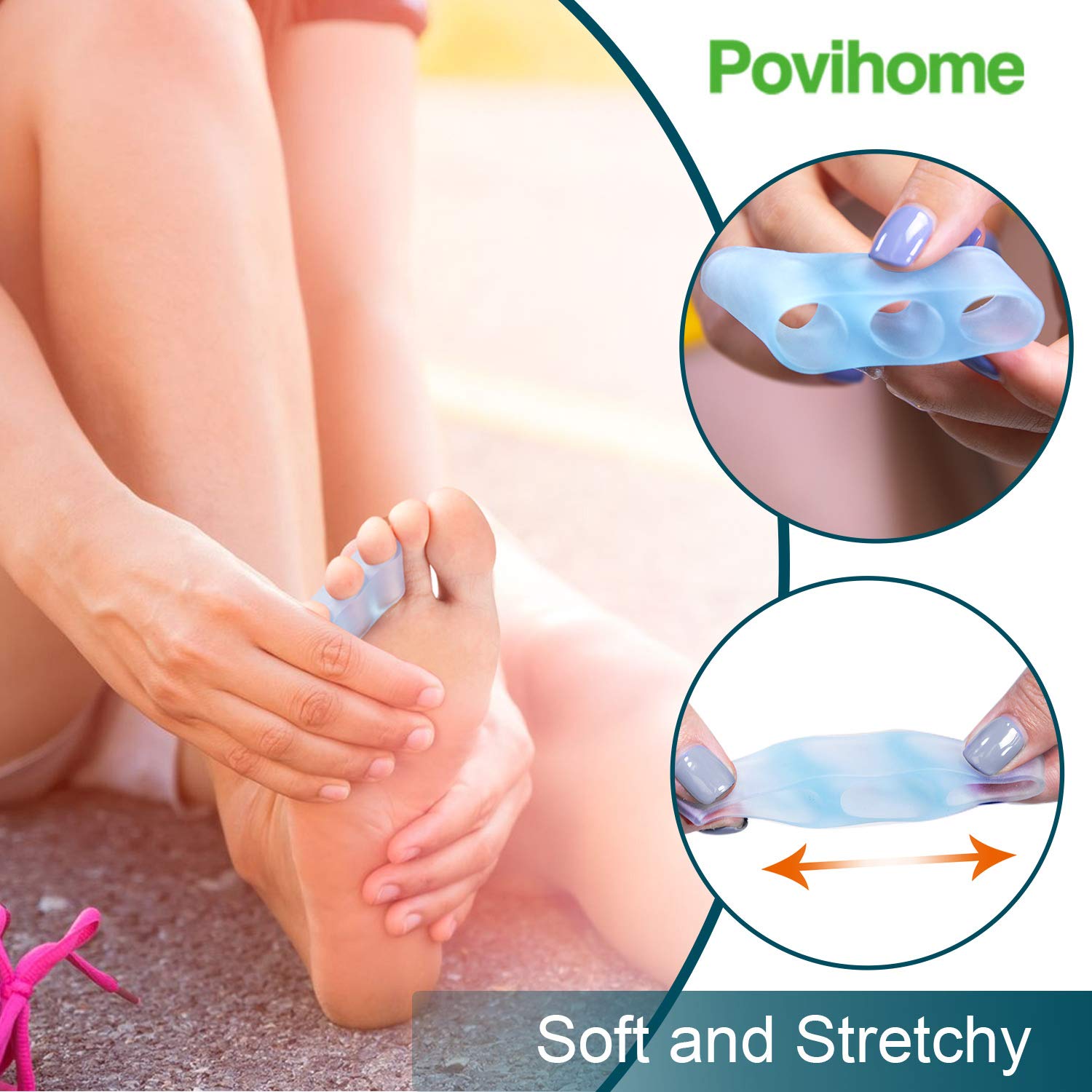 Pack Povihome séparateurs petit orteil bleu, 5 paires incluses