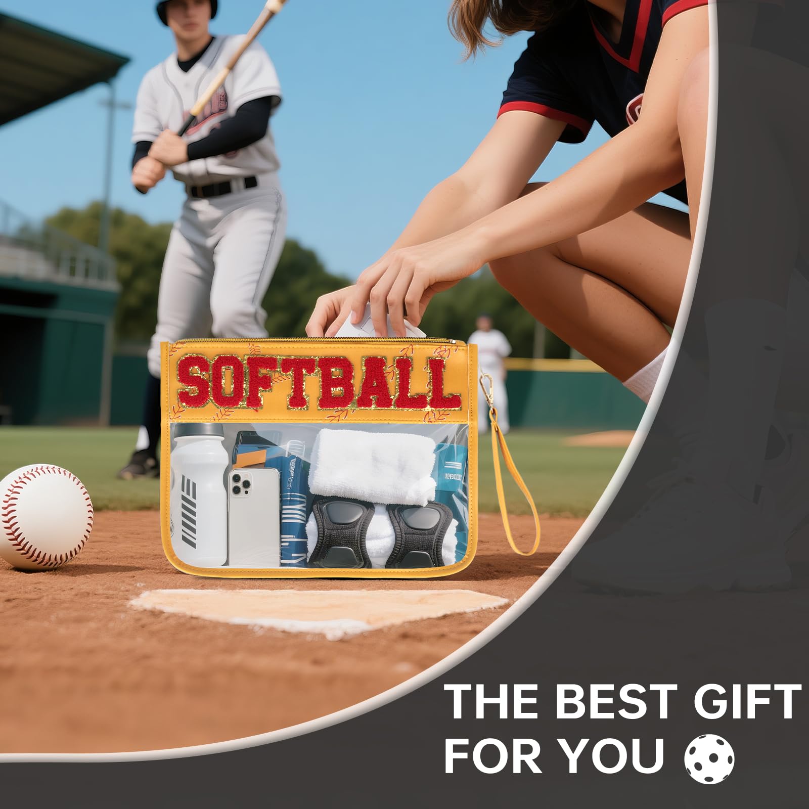 Trousse d accessoires softball avec lettrage chenille PPeen pour un style vif.