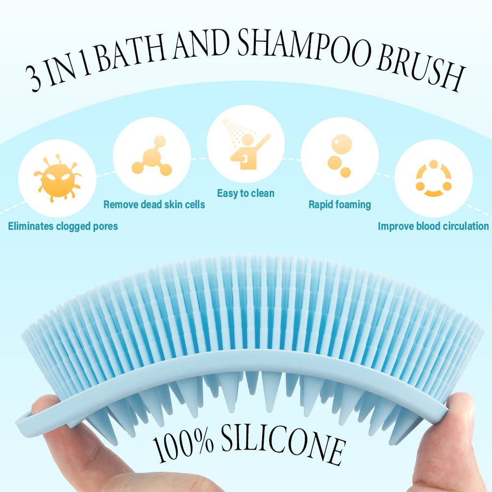 PQRUU 2 en 1 silicone scrub corps-cheveux bleu – nettoyage efficace et soin du cuir chevelu.