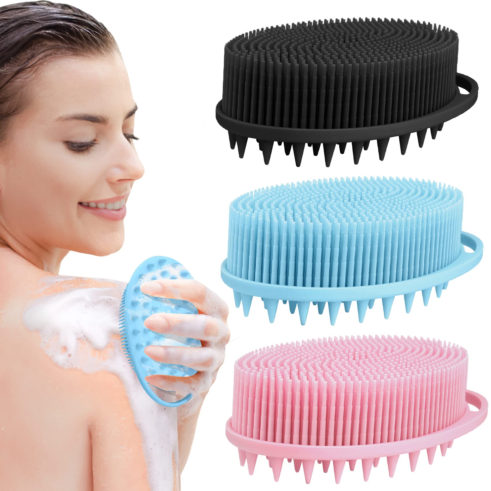 PQRUU 2 en 1 silicone scrub corps-cheveux noir – nettoyage en profondeur et massage doux.