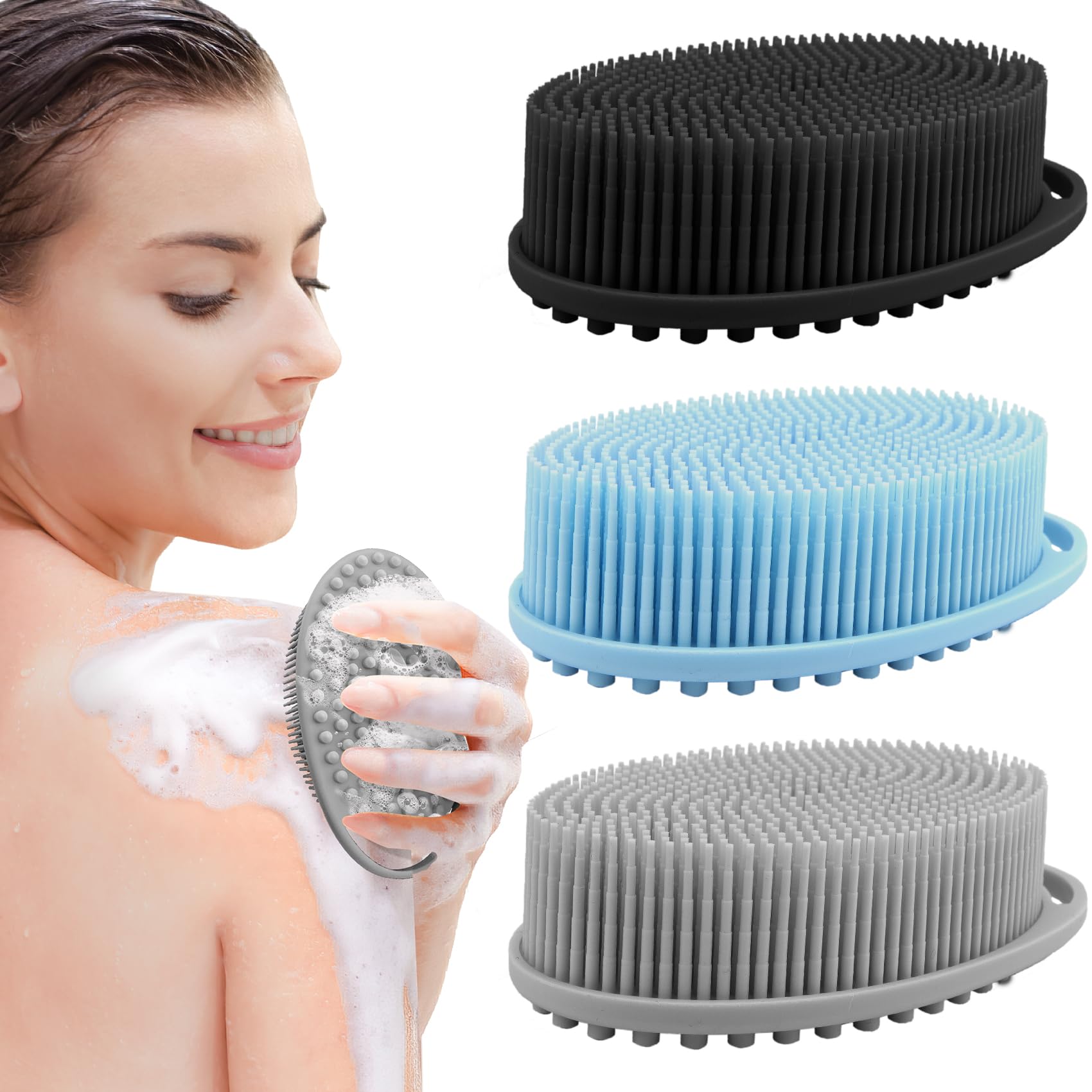 PQRUU brosse silicone corps – lot 3 pour nettoyage en profondeur et exfoliation