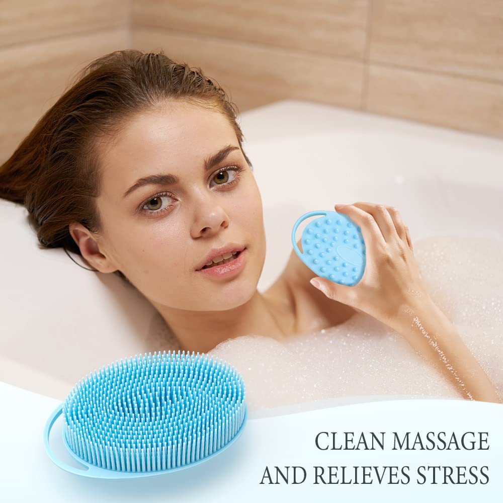 PQRUU brosse silicone douche bleu – accessoire polyvalent pour corps et visage.