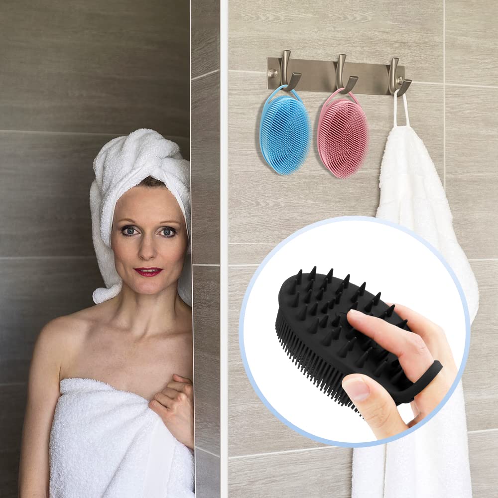 PQRUU brosse silicone douche noir – hygiène pratique et nettoyage rapide.
