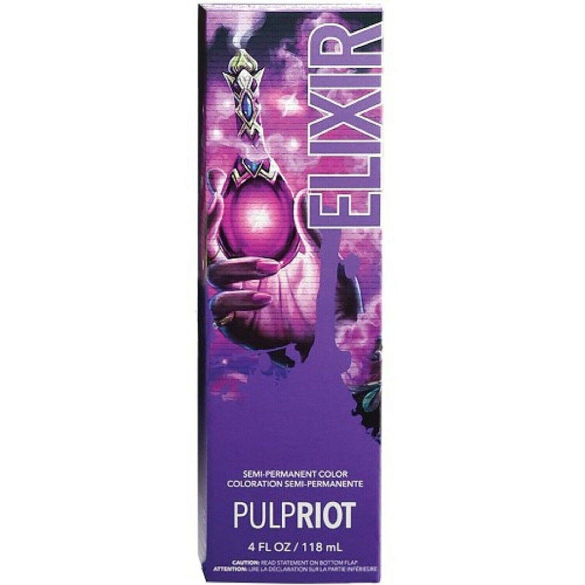 P.R. Elixir couleur semi-permanente en bouteille pour une couleur vive et durable.
