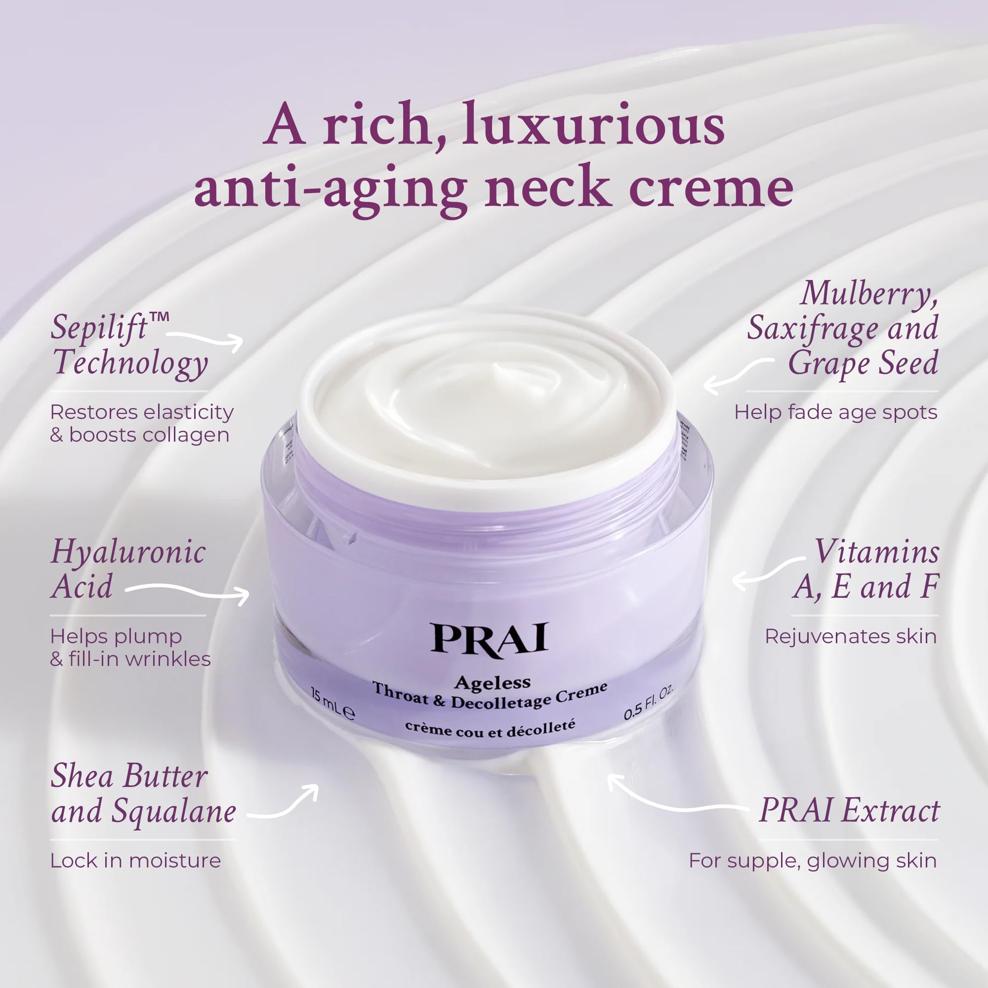 Ridules atténuées et peau fripée autour du décolleté PRAI