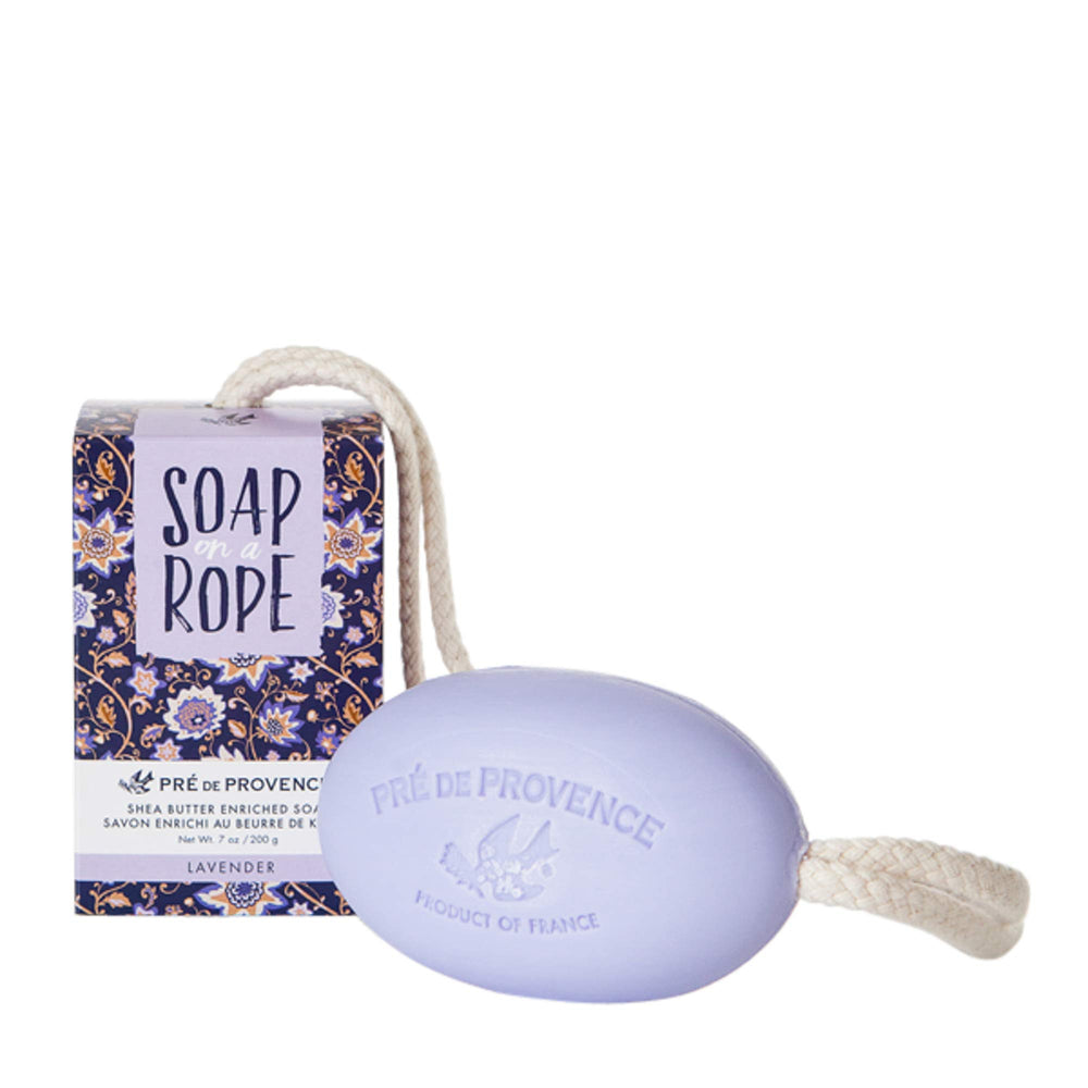 Pre de Provence Savon lavande sur corde, pratique et élégant pour éviter les chutes et sécher rapidement.