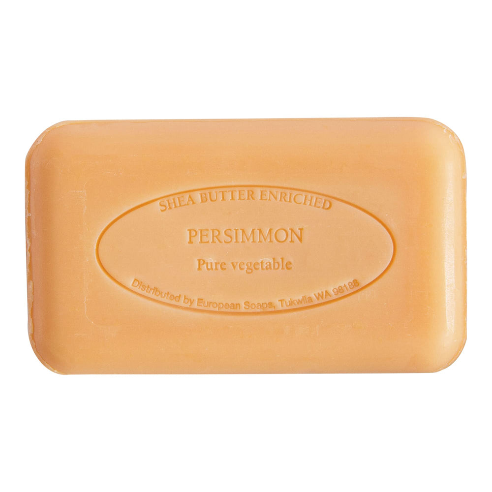 Savon triple-moulage persimon Pré de Provence, texture lisse et longue durée.