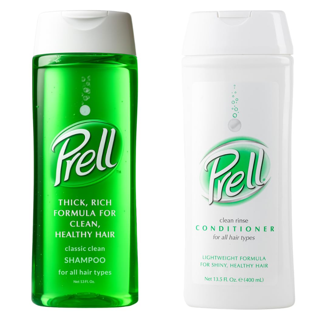 Prell 2-in-1 bottle shows a classic clean look for daily use and lightweight conditioning.