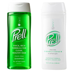 Prell 2-in-1 bottle shows a classic clean look for daily use and lightweight conditioning.