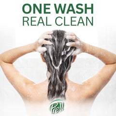 Prell 2-in-1 foamy-lather close-up demonstrates easy one-step routine.