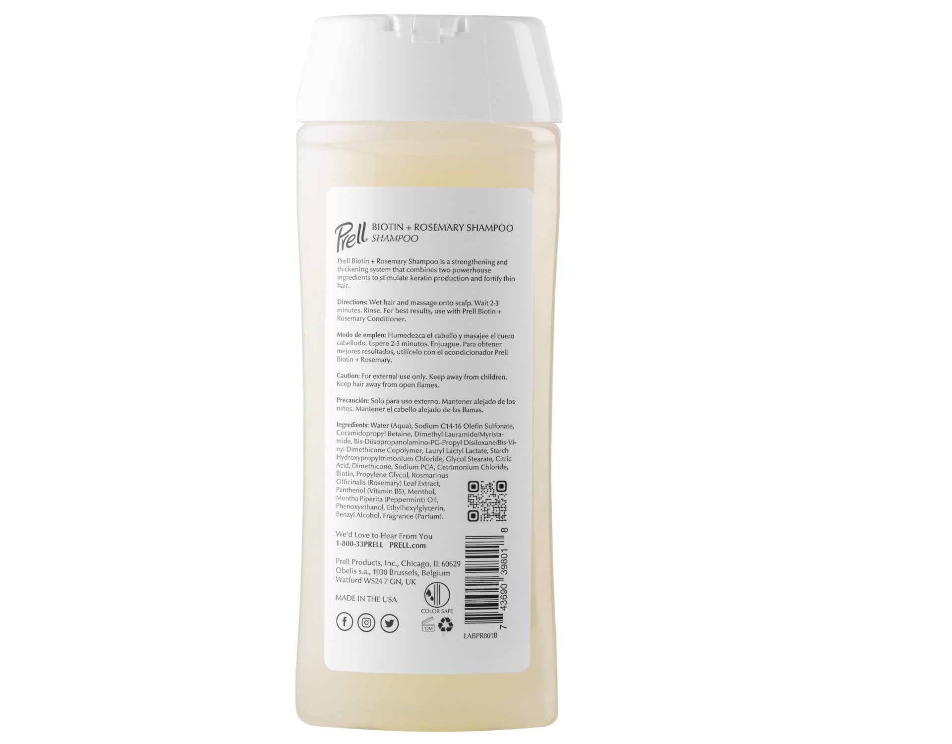 Prell Biotine et Romarin – Après-shampoing en bouteille, démêlage facile et brillance.