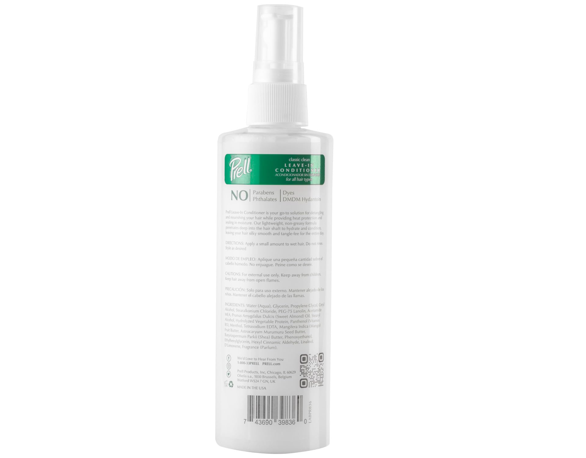 Prell Classic Clean Soin sans rinçage, texture légère, protège les cheveux lors du coiffage à chaud.